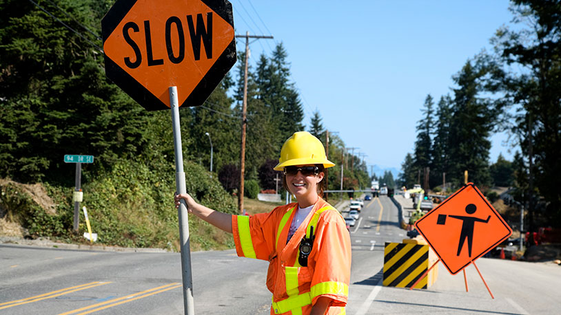 photo of flagger in construction area