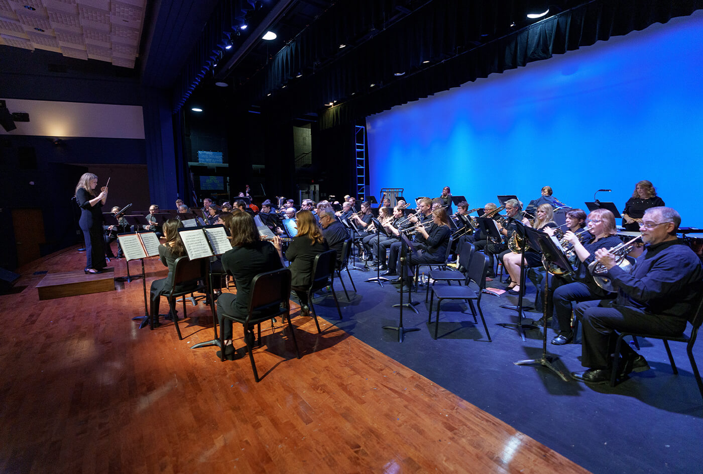 the MCC concert band performs on stage
