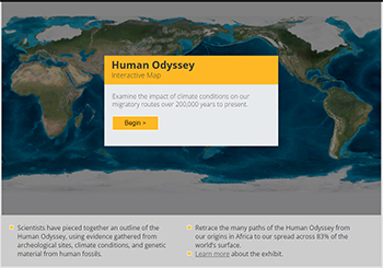 Screenshot of the Human Odyssey Interactive Map from the California Academy of Sciences website