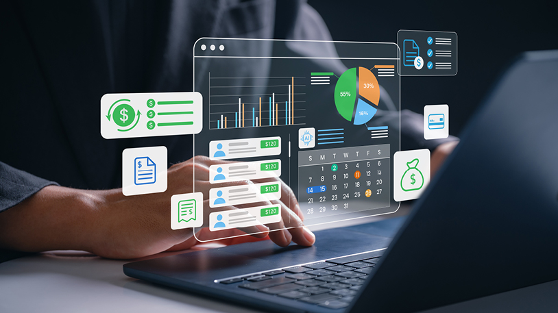 accountant with journal and calculator