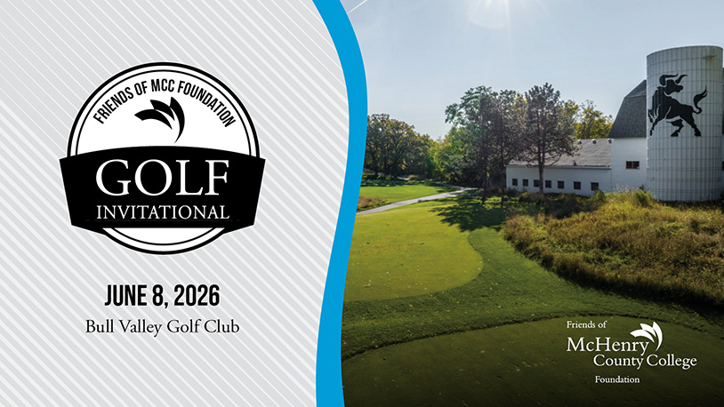 Friends of MCC Foundation Invitational logo next to an image from Bull Valley Golf Club